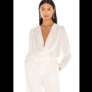 ANINE BING x Helena Christensen June Silk Patterned Wrap Top S